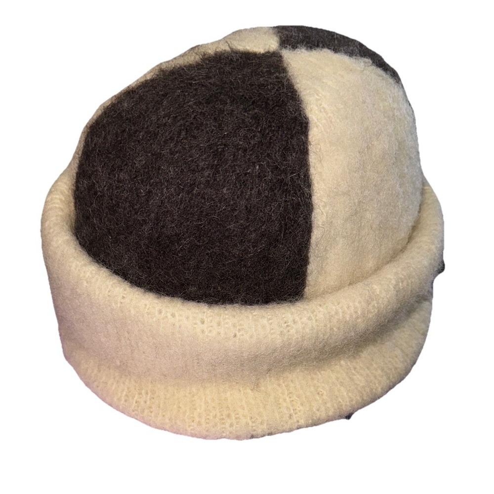Vtg Valka Pure New Wool Beanie Hat Icelandic Ivory Gray Warm Natural Fibers OS